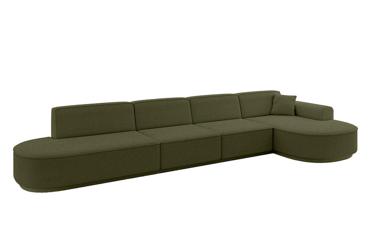 ECKSOFA Ottomane Rechts MARI-L3 - 402x163x73,5 cm Grün Bouclé - Schwarz/Grün, Holzwerkstoff/Kunststoff (402/163cm) - ALTDECOR