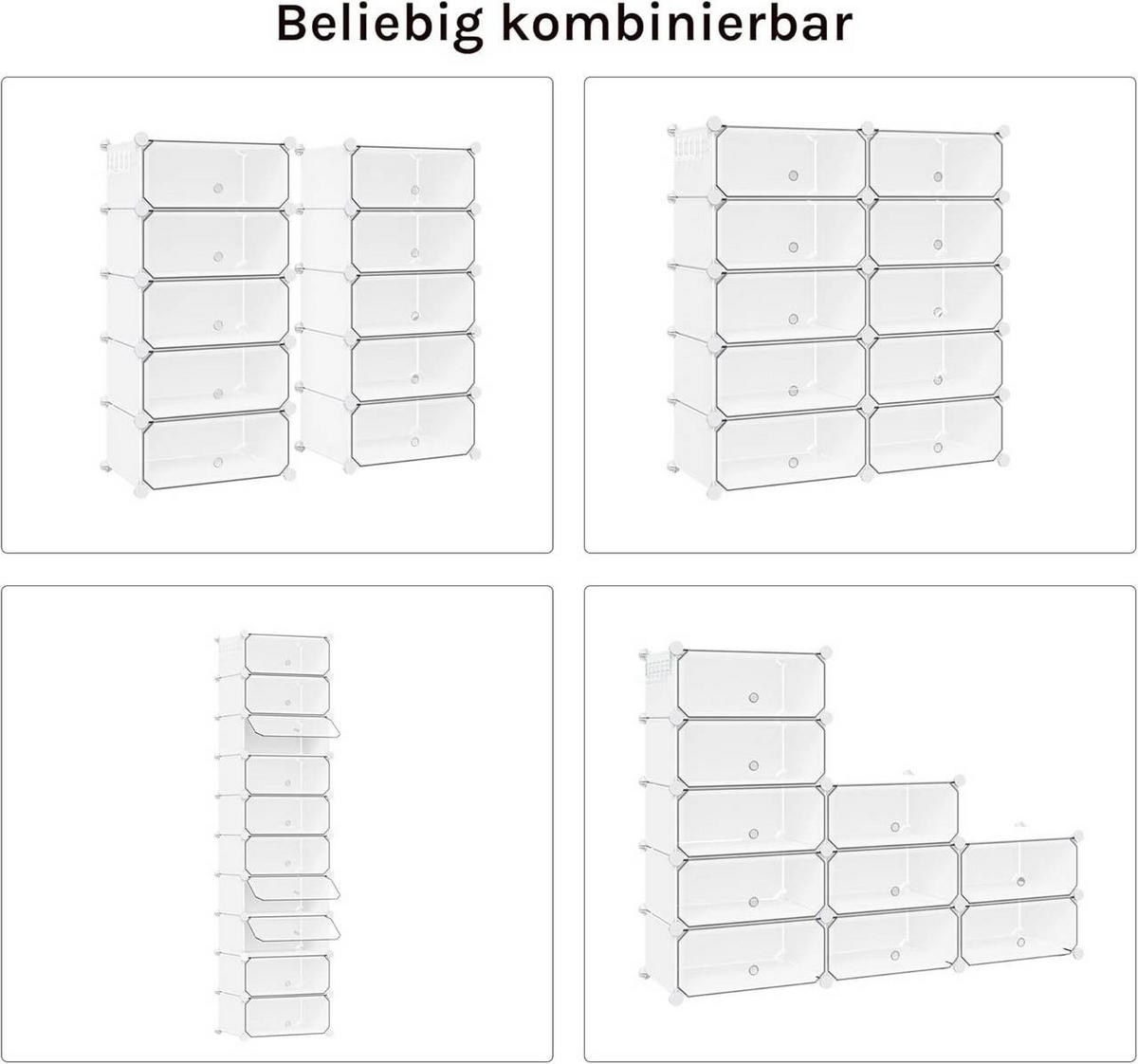 SCHUHBOX 10 Fächer, mit Haken, 40x30x170 cm, Weiß - Weiß, Kunststoff/Metall (40/170/30cm) - Woltu