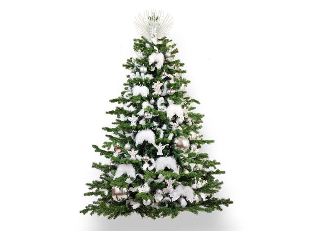 WEIHNACHTSBAUM künstlicher 210 cm, ENGELSFLÜGEL, mit 97-teiligem Weihnachtsbaumschmuck, inkl. Metallständer und Aufbewahrungsbox - Silberfarben/Weiß, Kunststoff/Metall (134/210cm) - LAALU