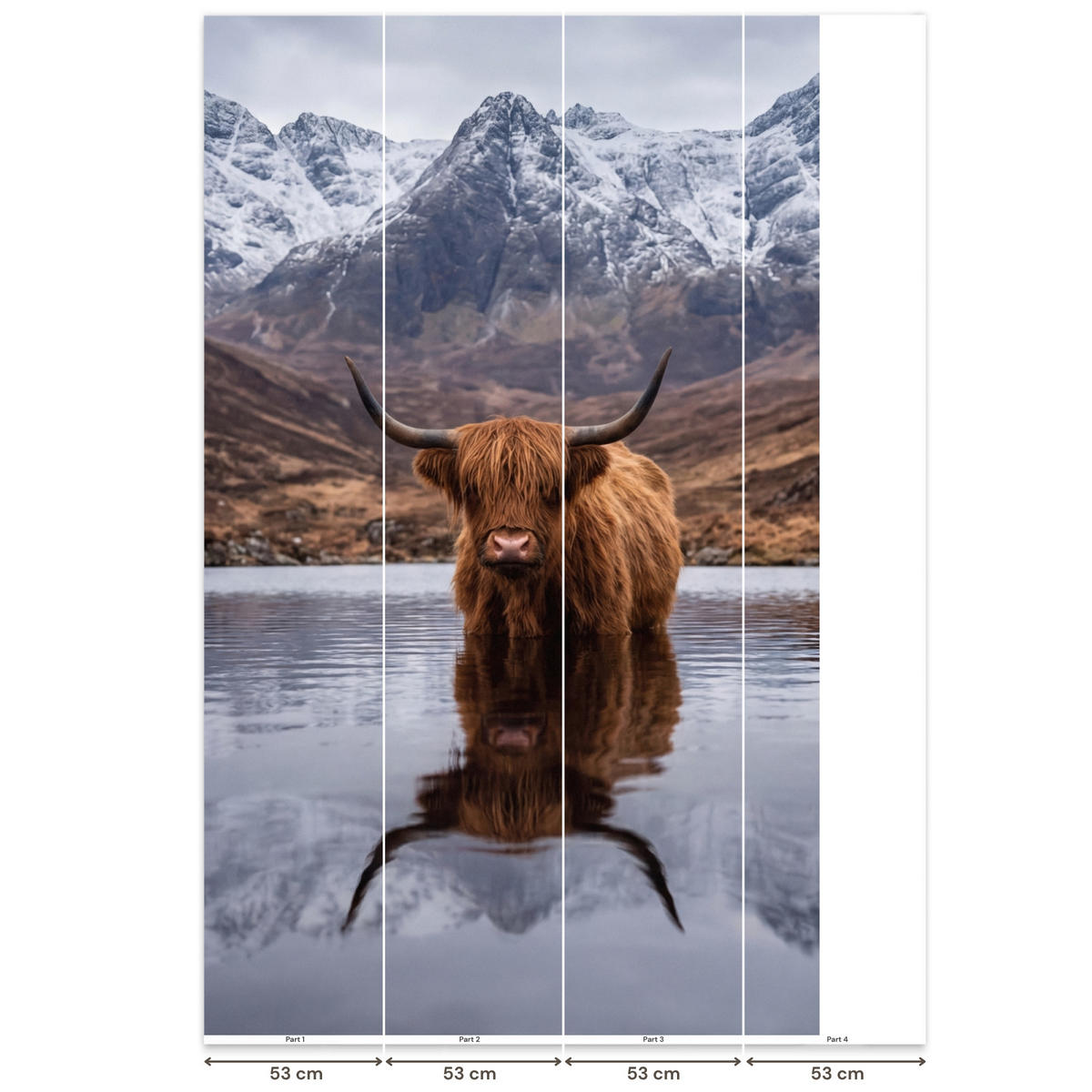 TAPETE - Schottischer Hochländer - Braun - Wasser - 180x300 cm - Braun, Papier (180/300cm) - OnlyWow