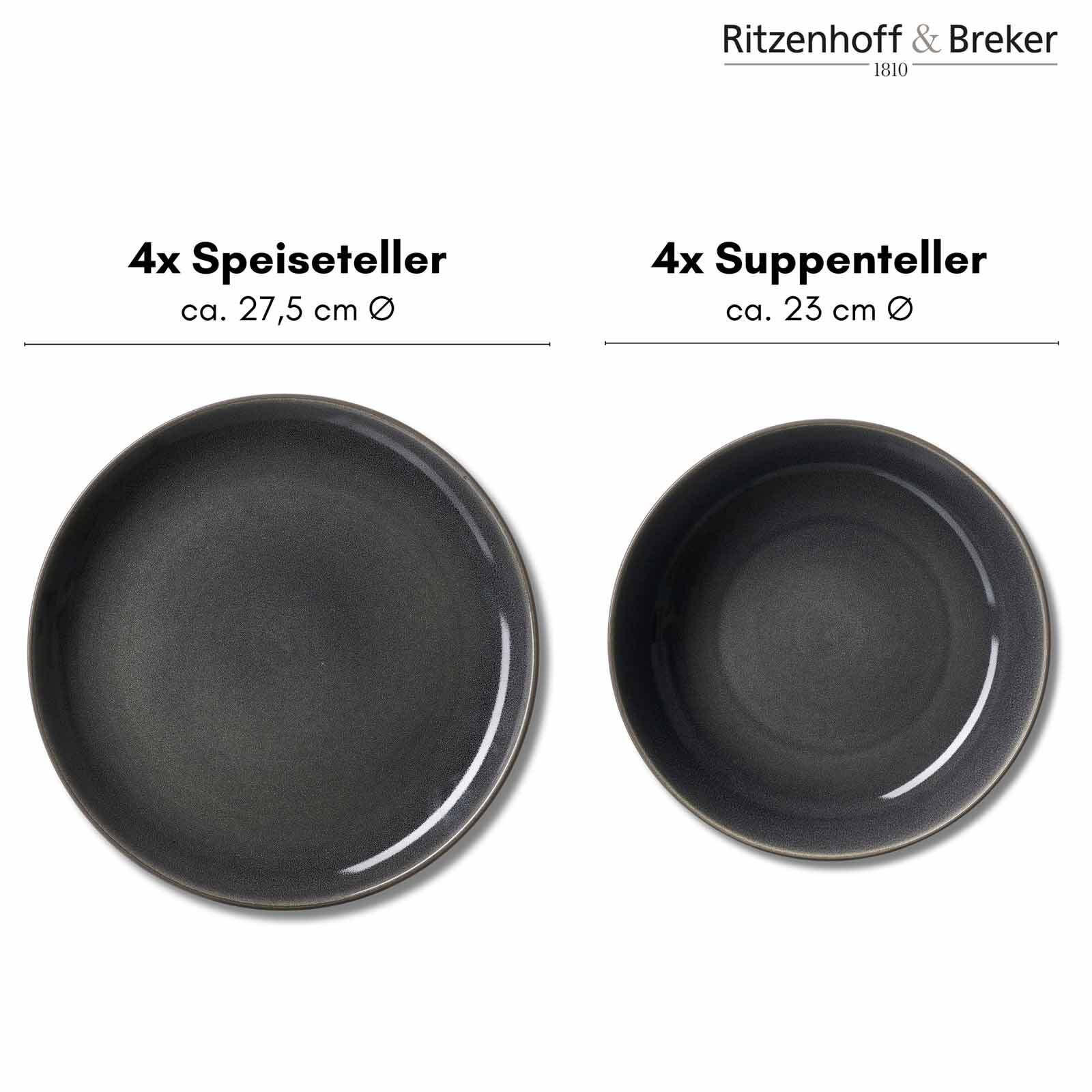 TAFELSERVICE TOLEDO grau 8er Set - Grau, Keramik (1/1/1cm) - Ritzenhoff Breker