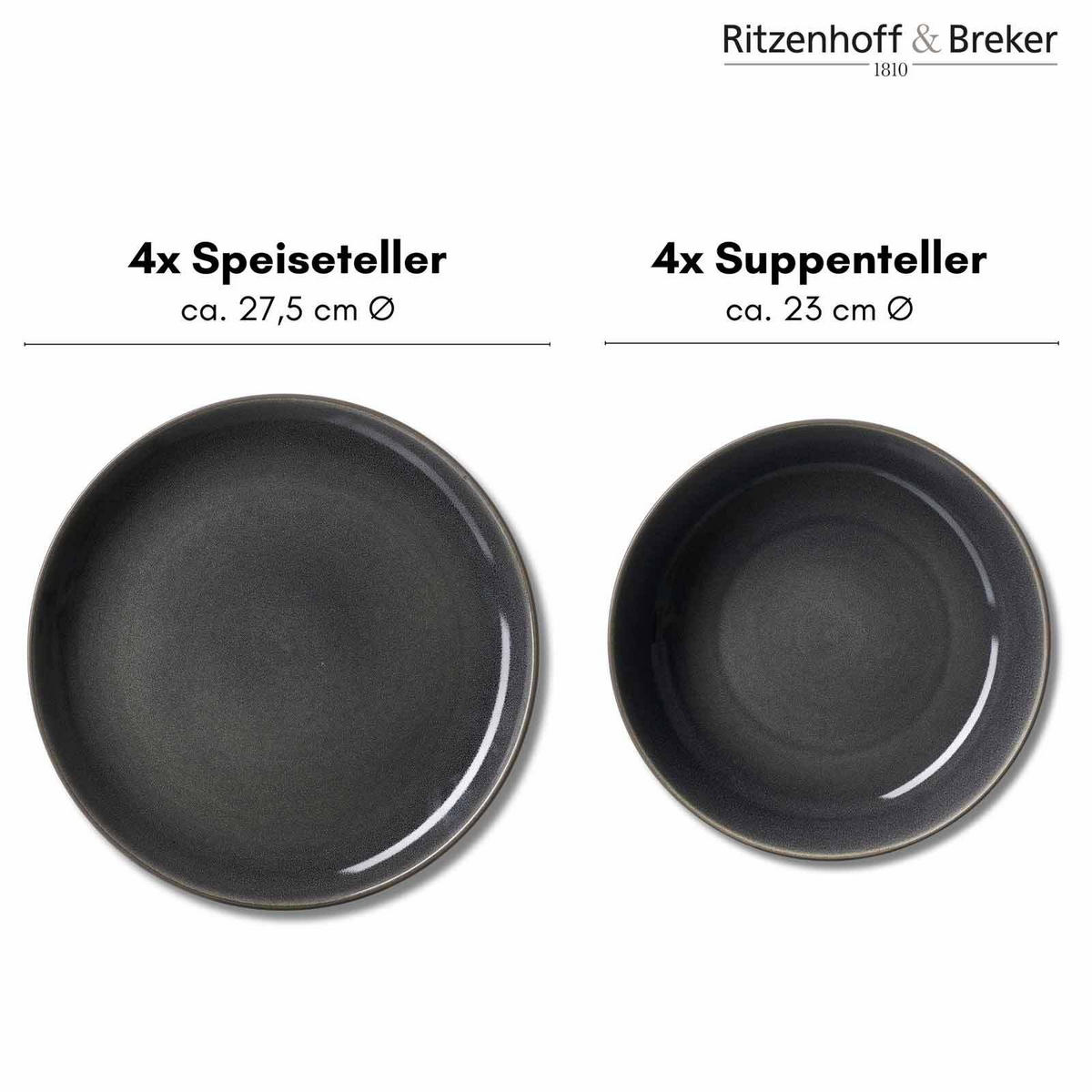 TAFELSERVICE TOLEDO grau 8er Set - Grau, Keramik (1/1/1cm) - Ritzenhoff Breker