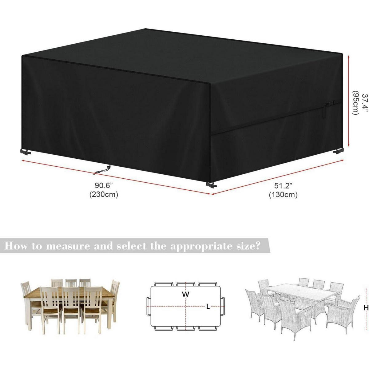 ABDECKUNG für Loungemöbel 230 x 130 x 95 cm Wasserdicht - Schwarz, Kunststoff (130/95/230cm)