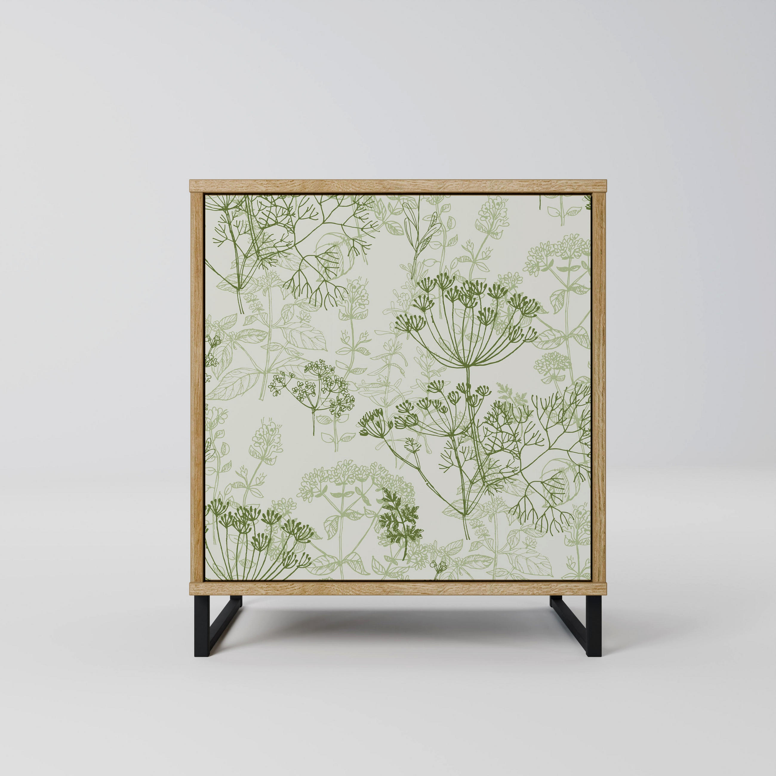 SIDEBOARD FENNEL BALDACHIN, Eichefarben, 57,5x42x67,5 cm, Schwarze Metall-Rahmenfüße - Eichefarben/Multicolor, Holzwerkstoff/Metall (57.5/67.5/42cm) - SpaceRebels