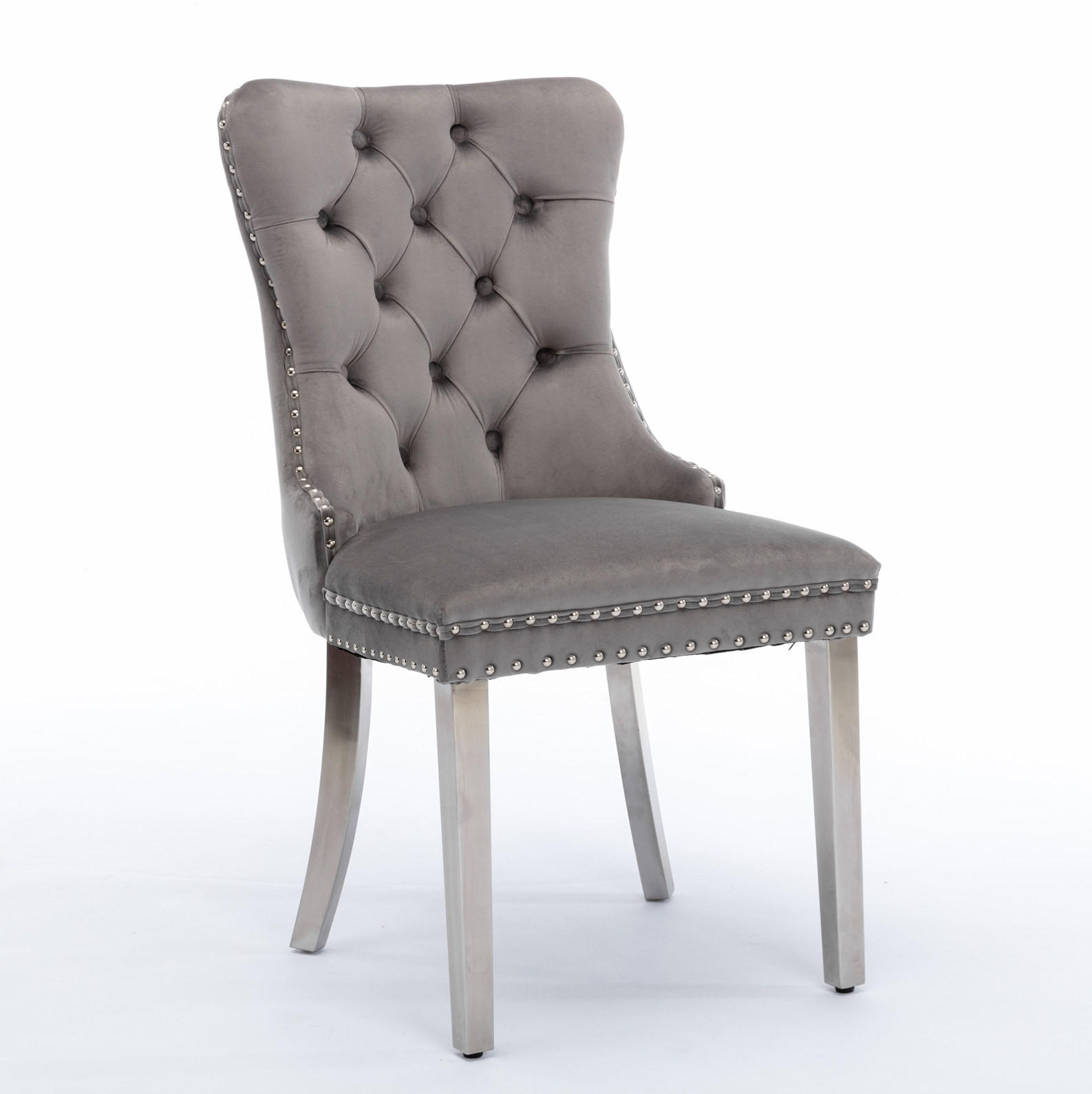STUHL 2er-Set mit hoher Rückenlehne Samt Grey - Grau, Metall (50/95/65cm) - Meubliv