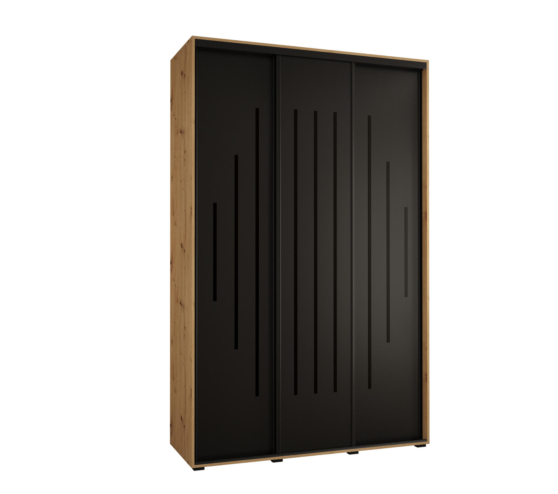 Abiks Möbel Schwebetürenschrank Eiche Artisan, Schwarz, Schwarz 160x235x45 cm