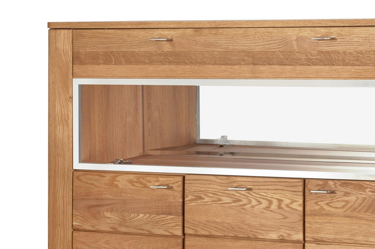 VITRINE Latina Honig Eiche 126 / 42 / 134cm - Honigeiche/Braun, Holz/Metall (126/134/42cm) - Feldmann-Wohnen
