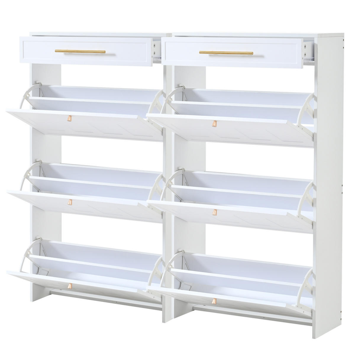 SCHUHSCHRANK Weiß MDF 12 Fächer 2 Schubladen 2-teilig Set - Weiß, Holzwerkstoff (25/123.5/140cm) - FLIEKS