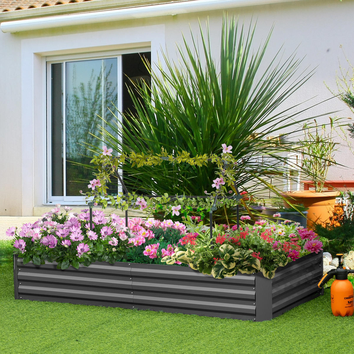 HOCHBEET DE-12116 mit Rankhilfe 180/90/29,5 cm Anthrazit - Dunkelgrau, Metall (180/29.5/90cm) - ComfortXL