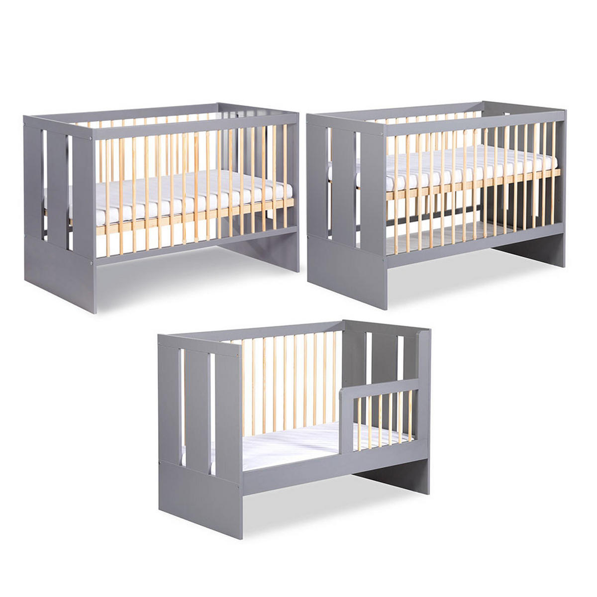 KINDERZIMMER-SET Pauline graphit / kiefer 284 / 66 /183 cm - Graphitfarben/Kieferfarben, Holz/Holzwerkstoff (284/183/66cm) - Feldmann-Wohnen