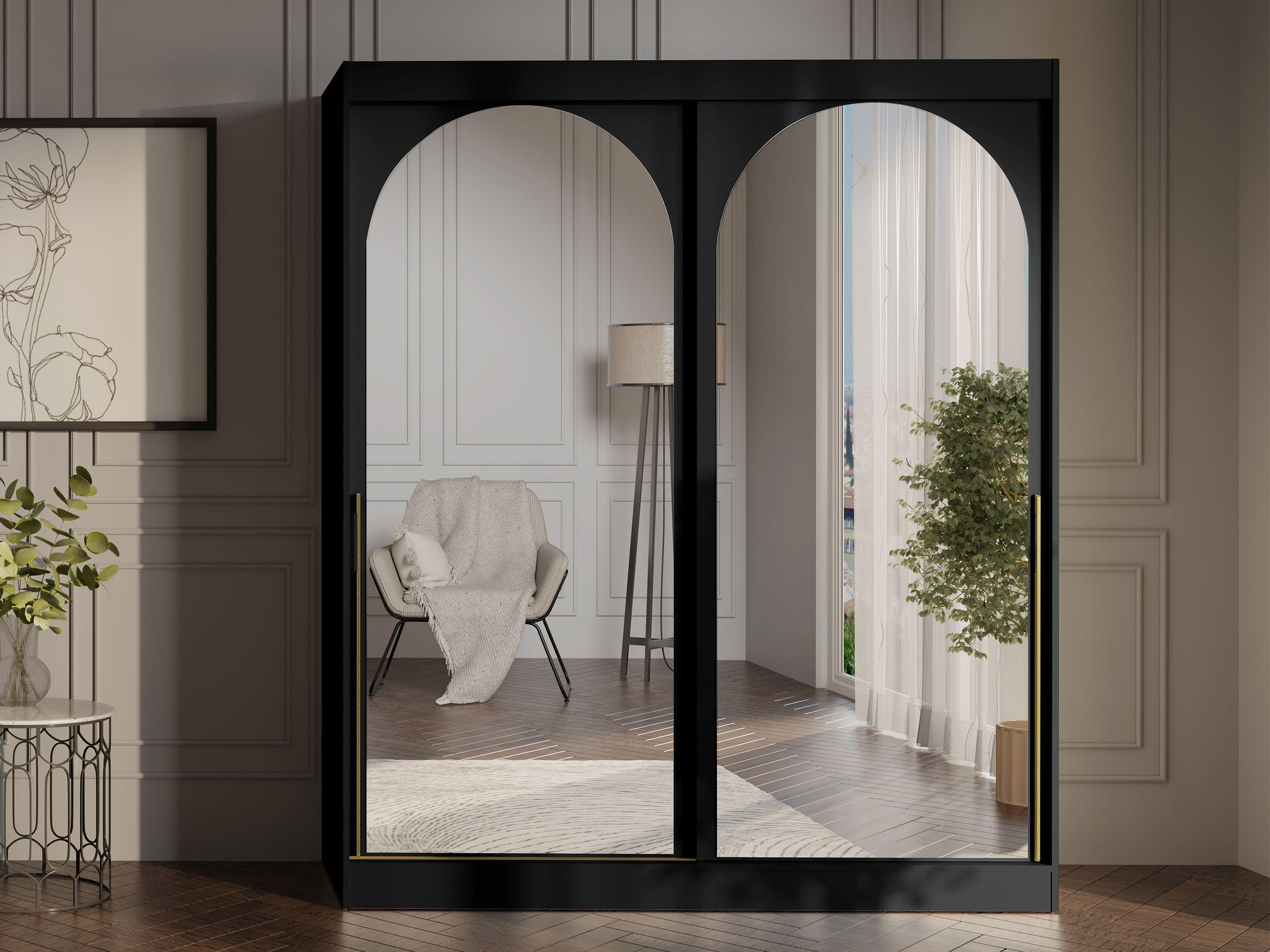 SCHIEBETÜRENSCHRANK Modin 180 - Goldfarben/Schwarz, Holzwerkstoff/Kunststoff (180/216/65cm) - MIRJAN24