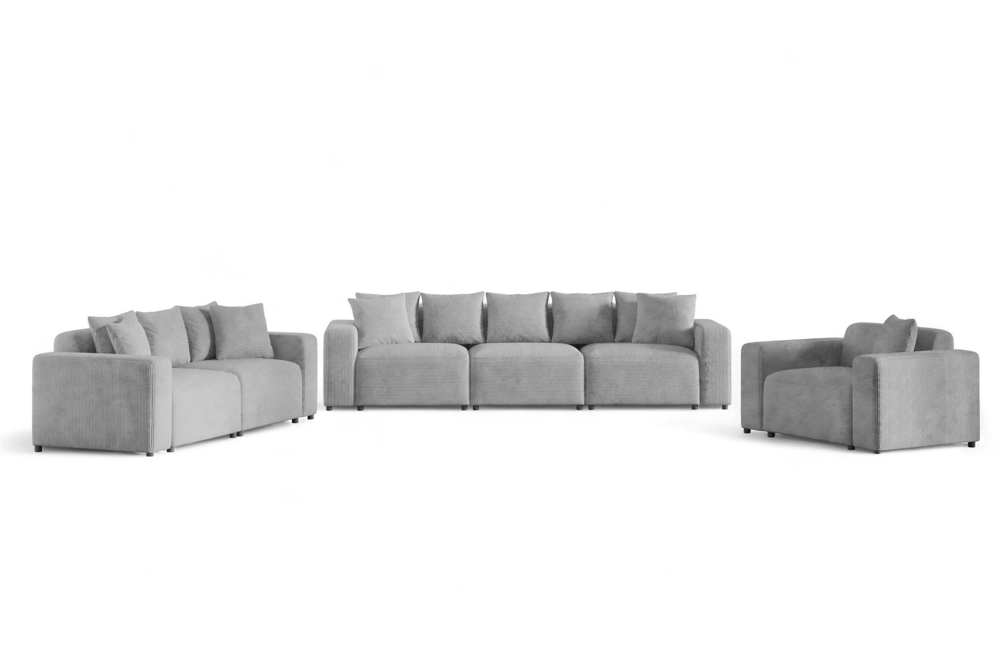 SOFASET Megan 3-2-1 In Poso - Hellgrau, Holzwerkstoff/Textil (327/75/98cm) - Fun Möbel