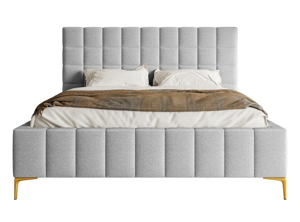 POLSTERBETT Szejlo Hellgrau Chenille 160 cm - Goldfarben/Hellgrau, Textil/Metall (160/200cm) - Selsey