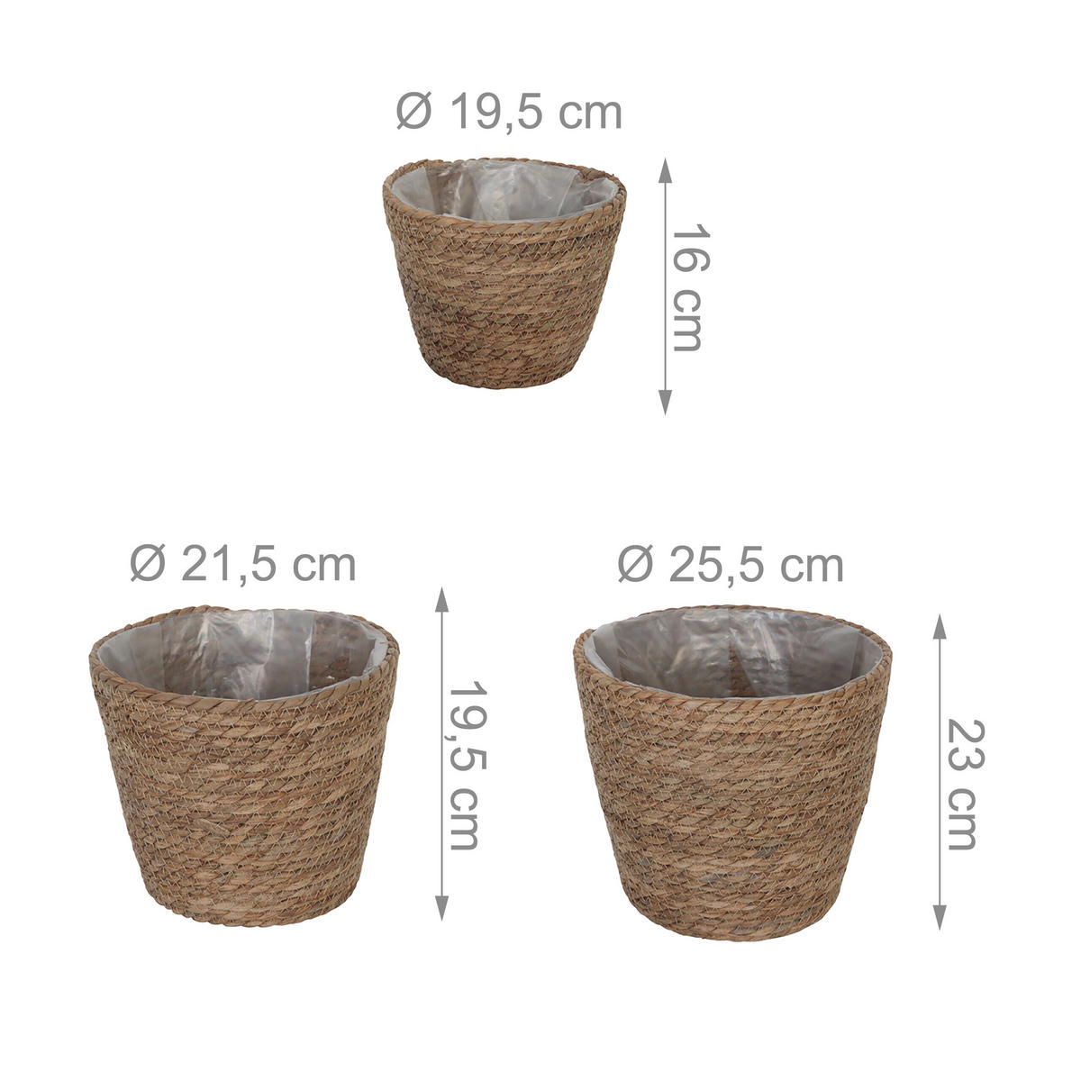 3XBLUMENTOPF - Beige, Kunststoff/Textil (23cm) - Relaxdays