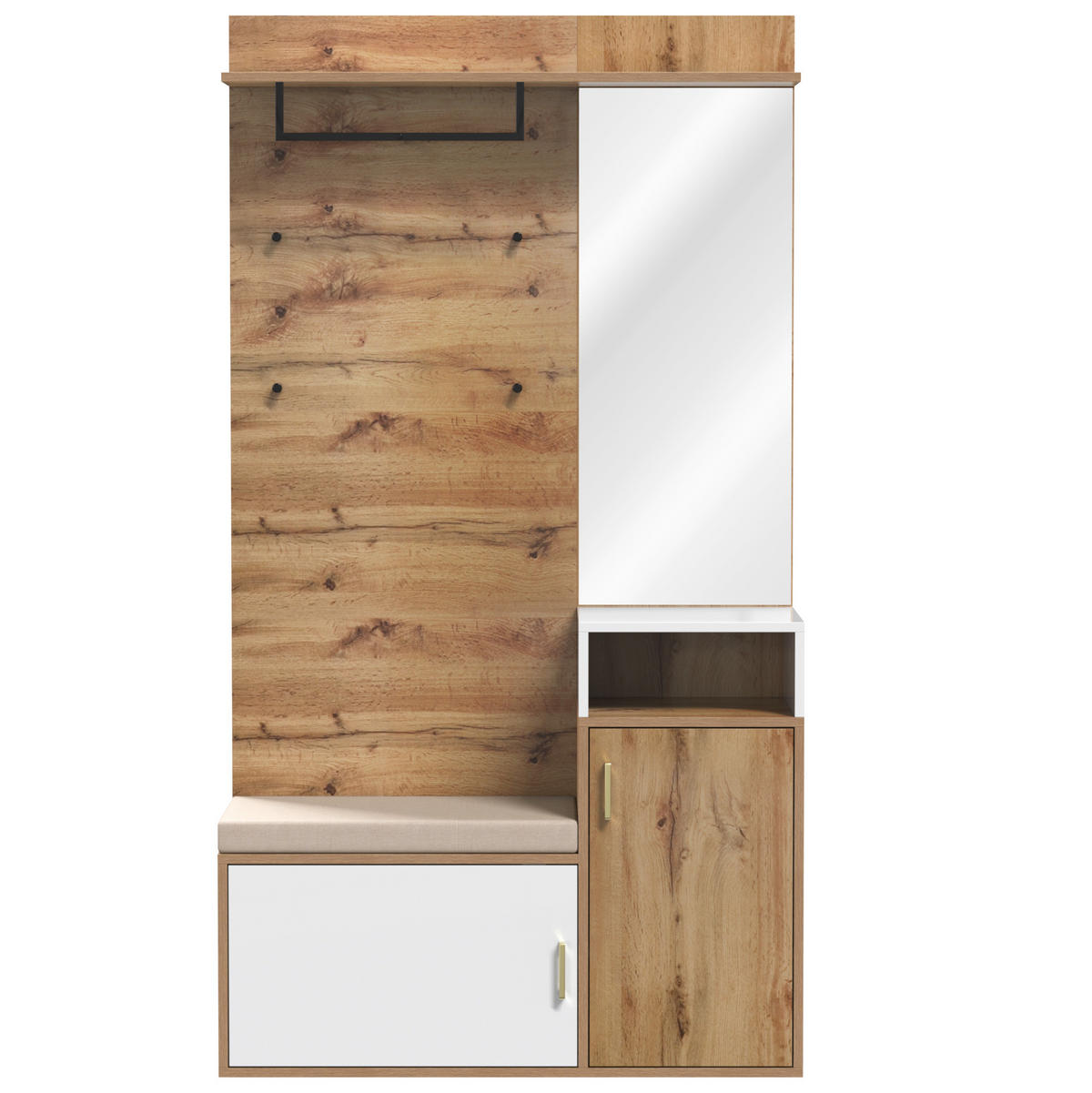 SCHUHSCHRANK aus MDF & Spanplatte 105x40x190,5cm in Weiß & Holz mit Spiegel - Weiß, Holzwerkstoff (105/190.5/40cm) - Modfu