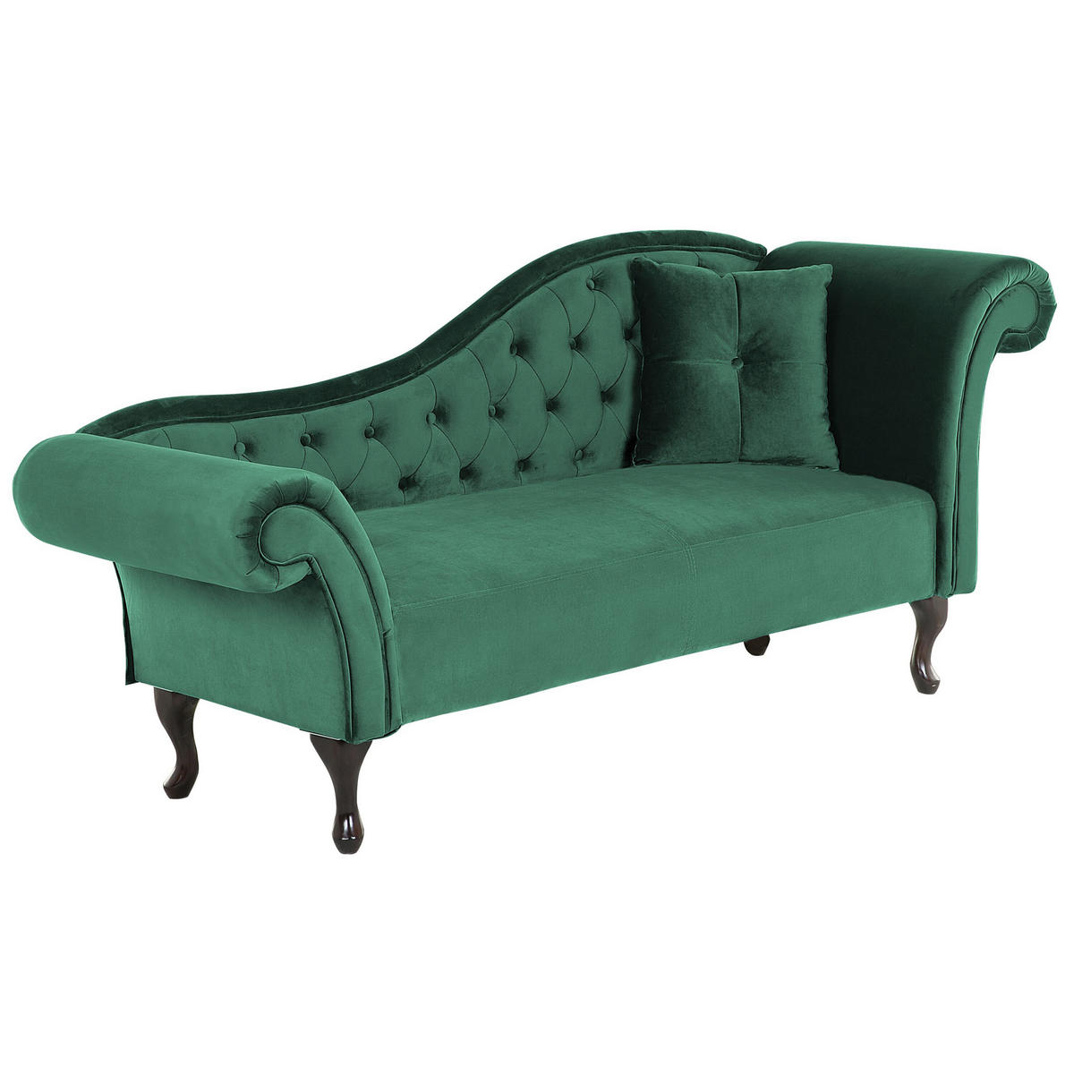 ČALOUNĚNÉ LEHÁTKO CHAISE LONGUE Sametová látka tmavě zelené pravostranné Lattes - zelená barva, textil (188/87/59cm) - Beliani