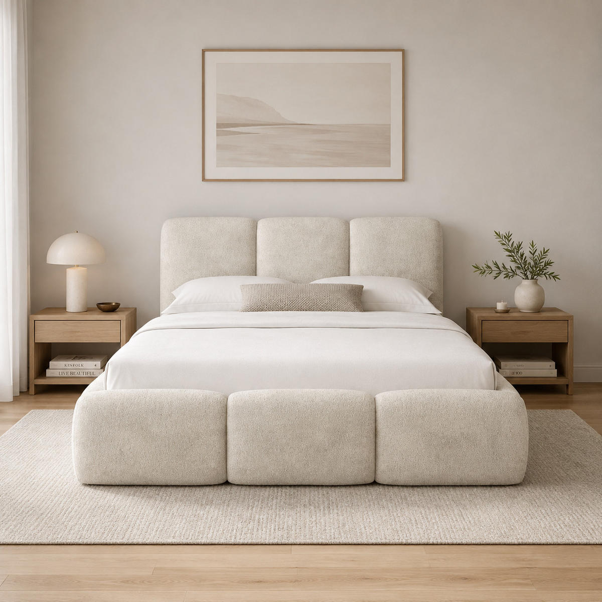 POLSTERBETT mit Stauraum Bouclé-Stoff 200x200 cm in Creme - Creme, Textil (200/200cm) - Home Collective