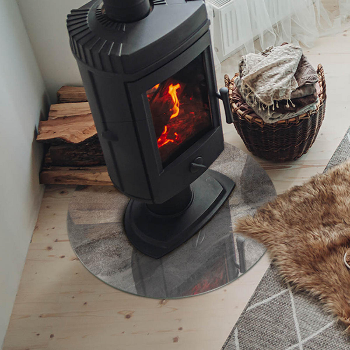 GLASPLATTE für Kamin Ø 60 cm - Grau, Glas (60/60/0.4cm) - TULUP