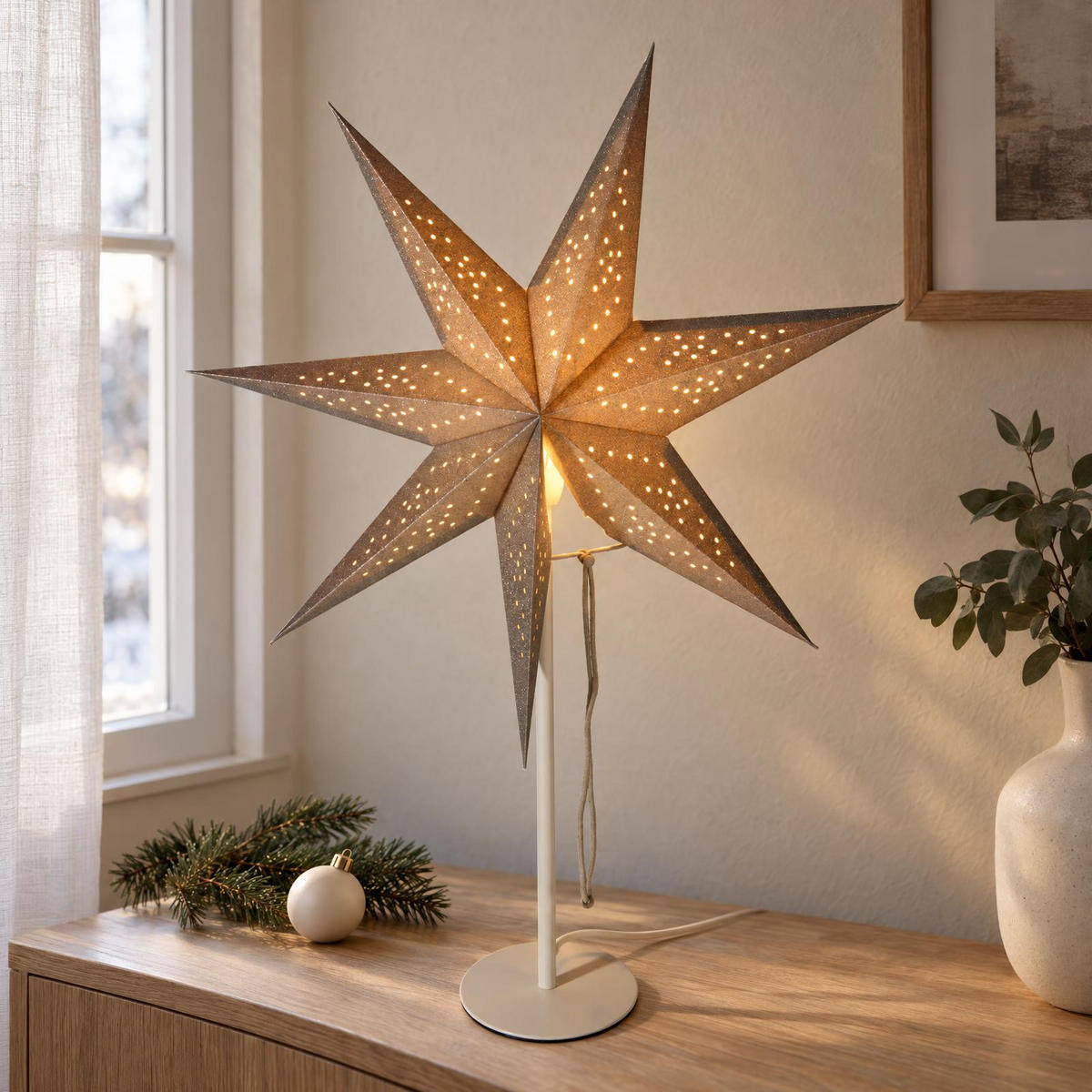 PAPIERSTERN auf Metallständer 45/45/65 cm - Silberfarben, Papier (45/65/45cm) - Home Styling Collection