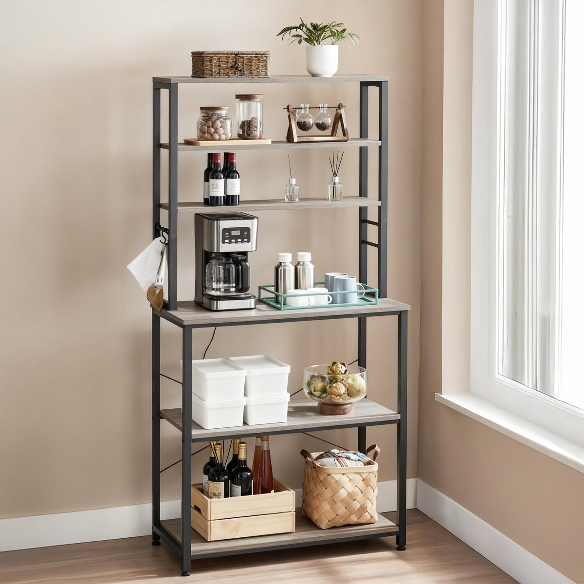 KÜCHENREGAL - Schwarz, Holzwerkstoff/Metall (100/167/40cm) - Relaxdays