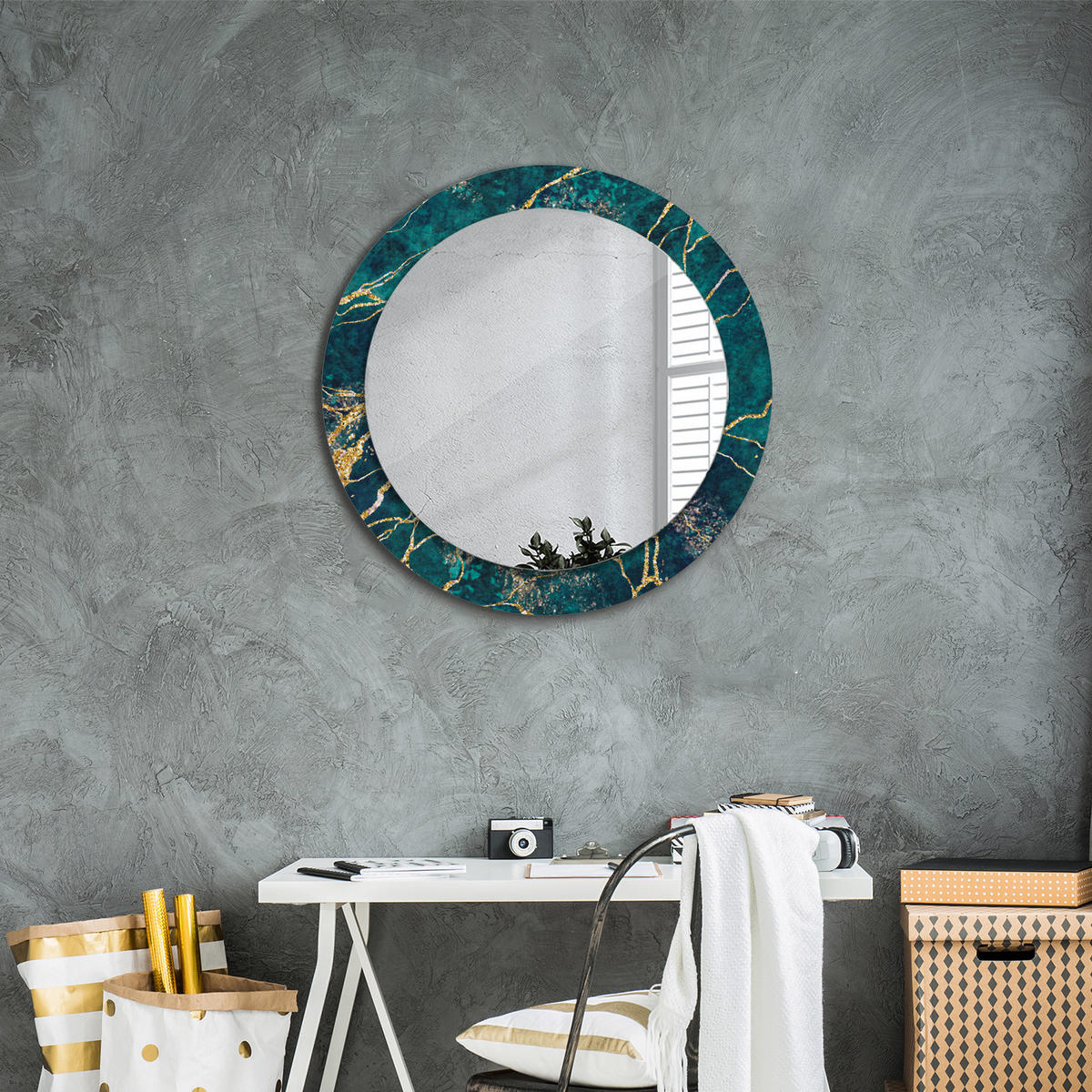 SPIEGEL Ø70 cm Rund mit Aufdruck - Türkis, Glas (70/70/0.4cm) - TULUP