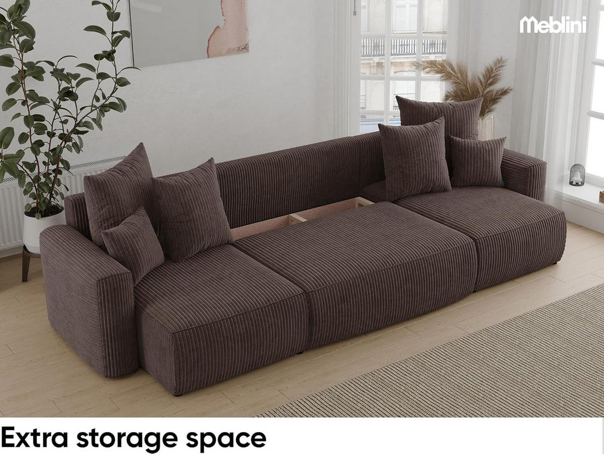 ECKSOFA DAVE U - Dunkelbraun/Schwarz, Holzwerkstoff (312/142cm) - Meblini