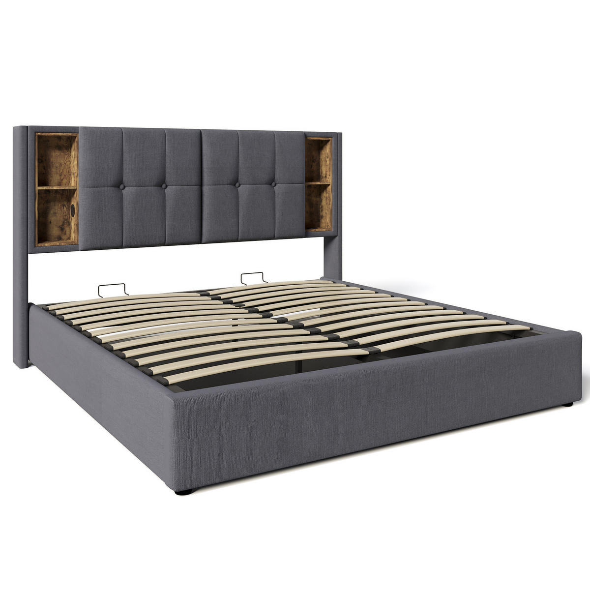 POLSTERBETT aus Baumwolle 160x200 cm Grau mit Bettkasten, kabelloser Ladefunktion und USB-C - Grau, Textil (160/200cm) - IVMEU