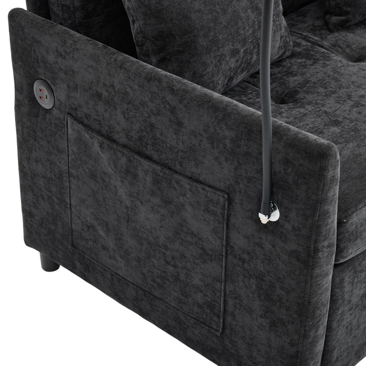 SCHLAFSESSEL DE-35222 mit USB und Tablethalter Schwarz - Schwarz, Metall (72/83.5/109cm) - ComfortXL