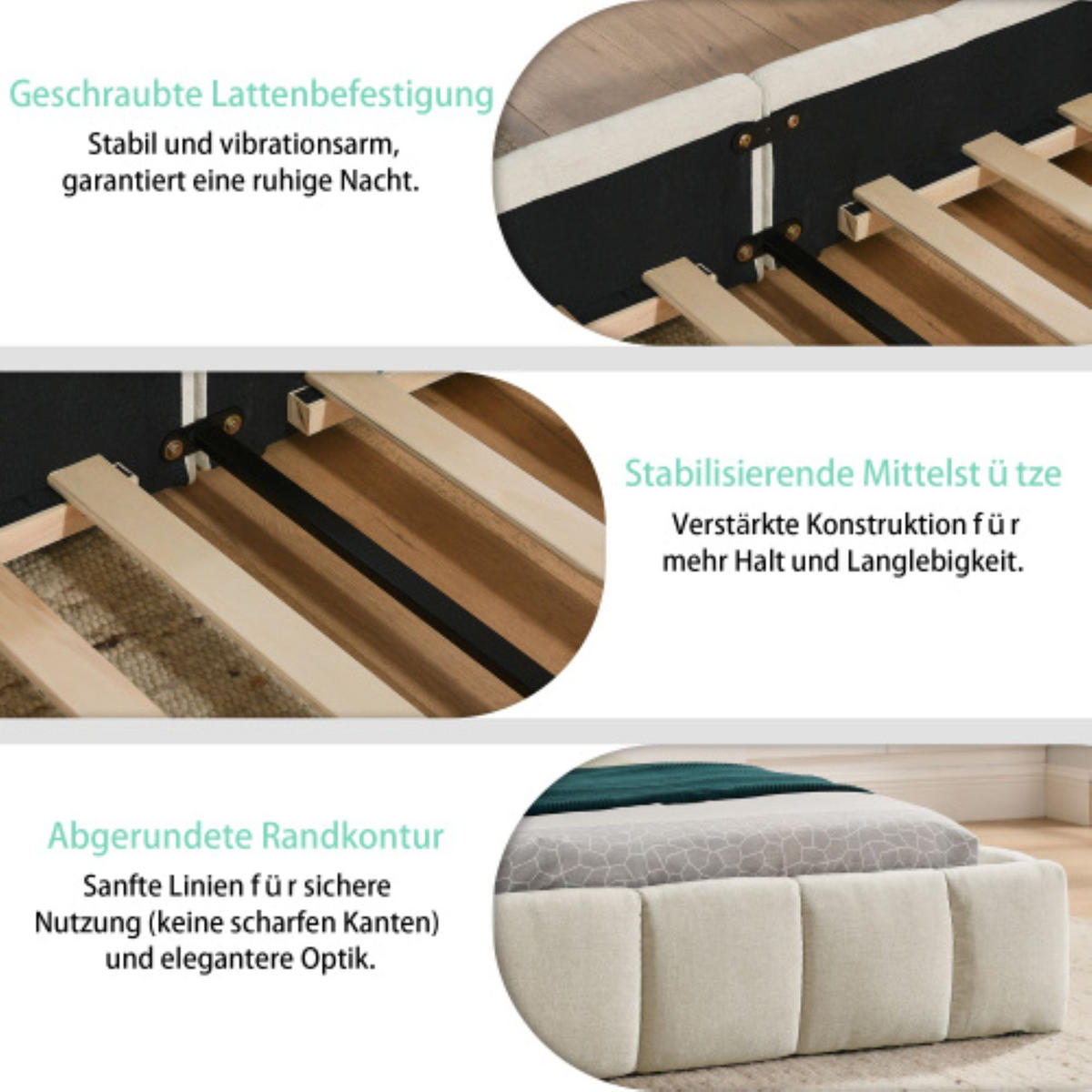 POLSTERBETT 160/200 cm in Beige mit Steppdesign und Chenille-Bezug - Beige, Holzwerkstoff/Textil (160/200cm) - CHICFURN