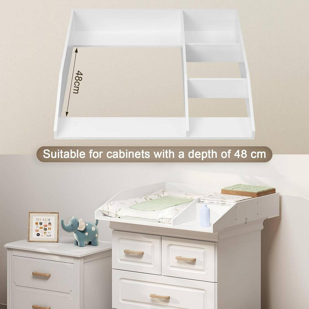 WICKELAUFSATZ mit Trennfach, 80x13,5x74,5 cm, Weiß - Weiß, Holzwerkstoff (80/13.5/74.5cm) - Woltu