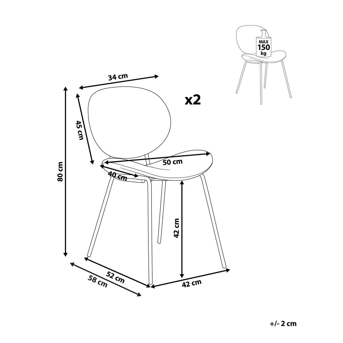 ÉTKEZŐSZÉK 2 darabos Szett Műbőr Zöld Luana - zöld, textil/fém (50/80/58cm) - Beliani