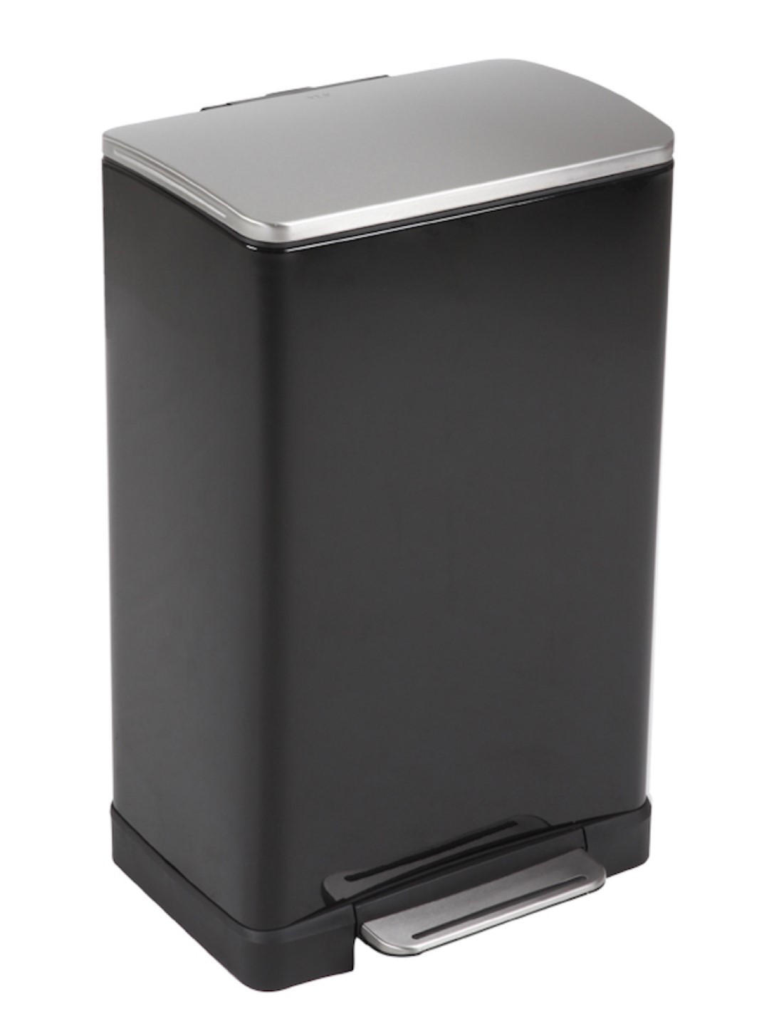 MÜLLEIMER Stilvoller Rechteckiger Mit Extra Breitem Pedal 40 Liter 65 x 40,3 x 34,5 cm Schwarz Deckel Edelstahl - Schwarz, Metall (40.3/65/34.5cm) - PROREGAL