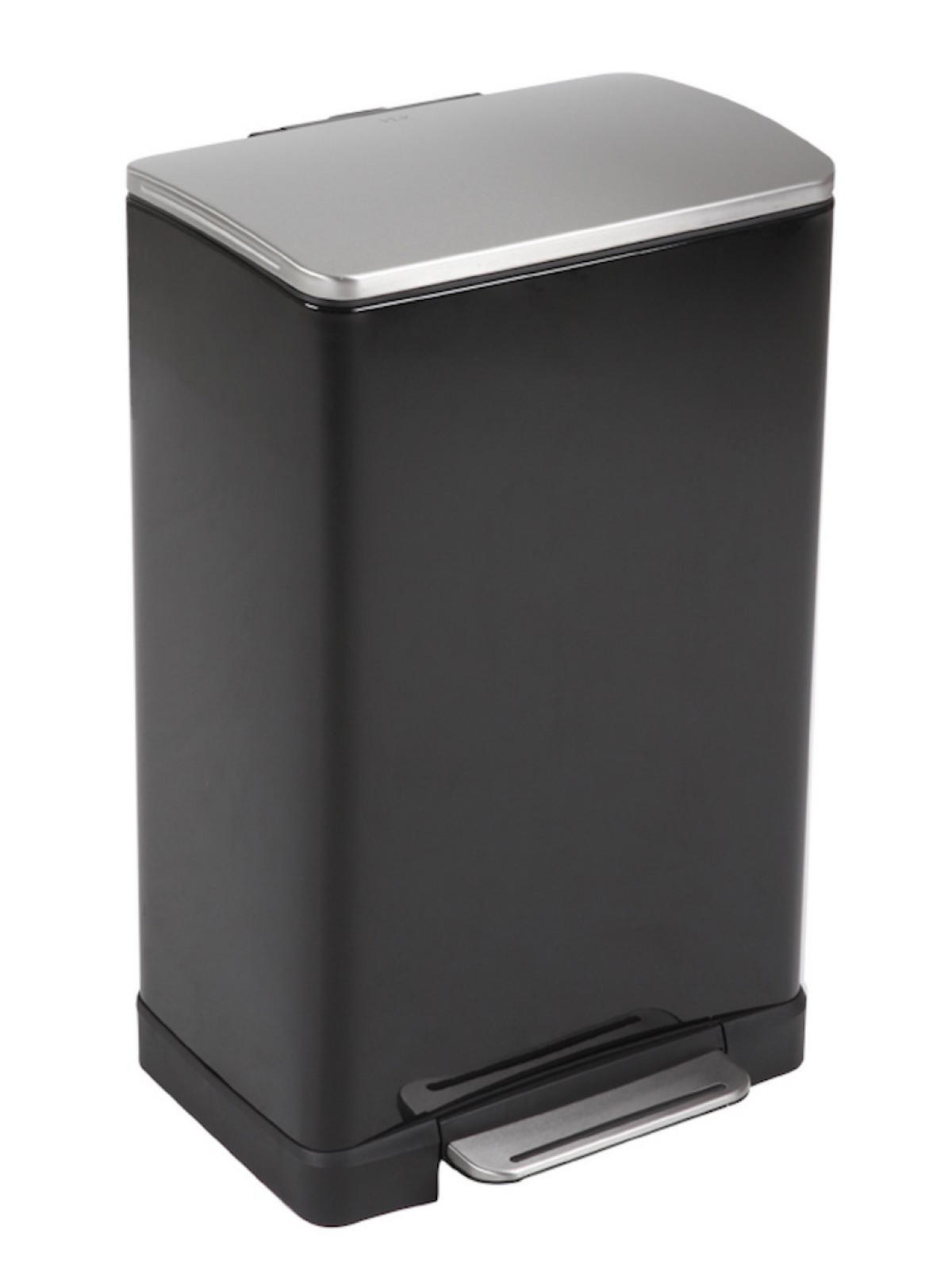 MÜLLEIMER Stilvoller Rechteckiger Mit Extra Breitem Pedal 40 Liter 65 x 40,3 x 34,5 cm Schwarz Deckel Edelstahl - Schwarz, Metall (40.3/65/34.5cm) - PROREGAL