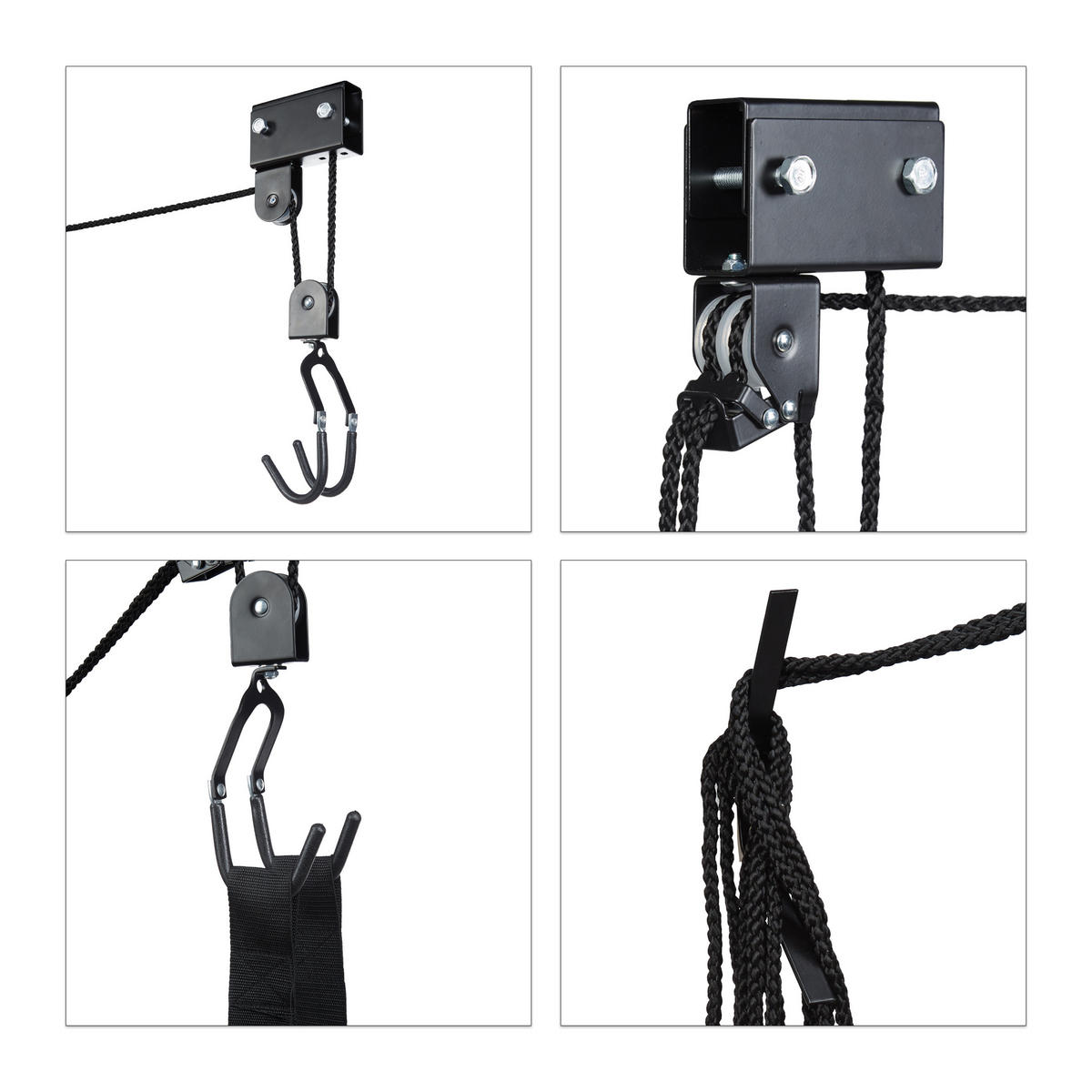 FAHRRADLIFT Schwarz Deckenmontage - Schwarz, Kunststoff/Metall (1/40/6cm) - Relaxdays