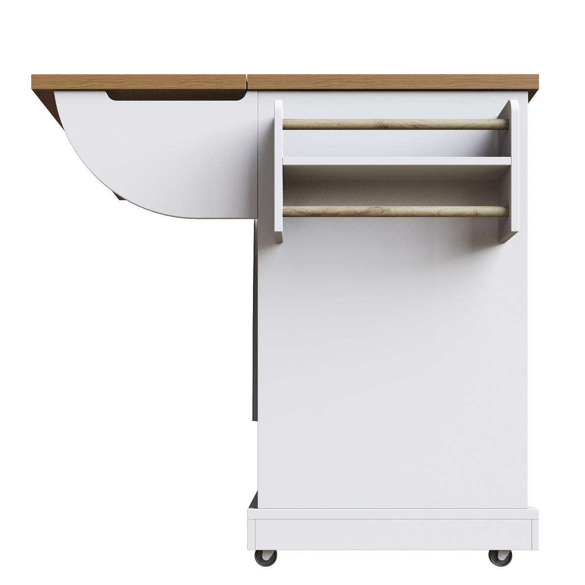 KLAPP-SERVIERWAGEN Kücheninsel faltbar 147x44-70x93cm Weiß aus Metall und MDF - Weiß, Holzwerkstoff (147/93/70cm) - Modfu