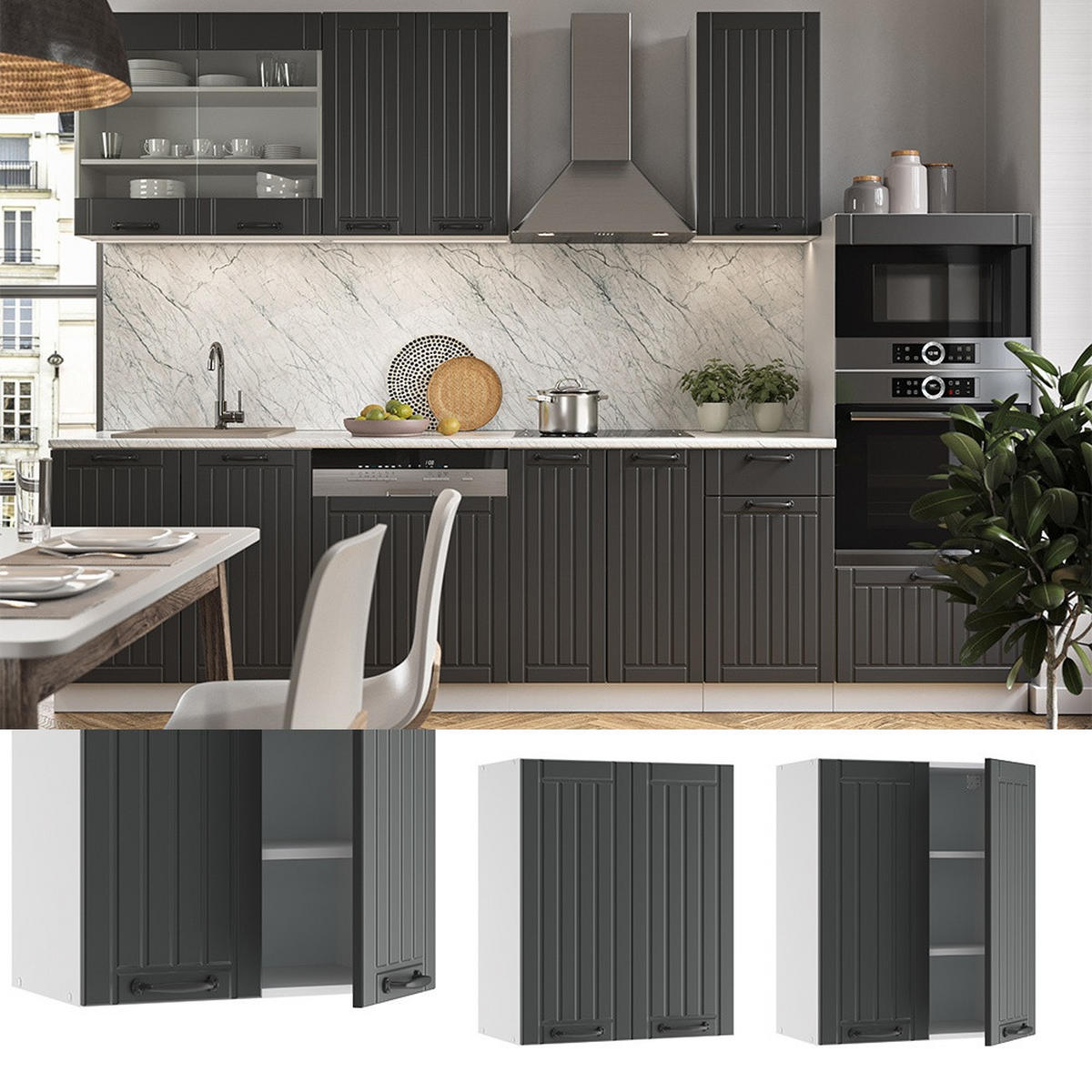 HÄNGESCHRANK Fame-Line Anthrazit Landhaus 60 cm - Dunkelgrau/Weiß, Holzwerkstoff (60/72/34.1cm) - Vicco