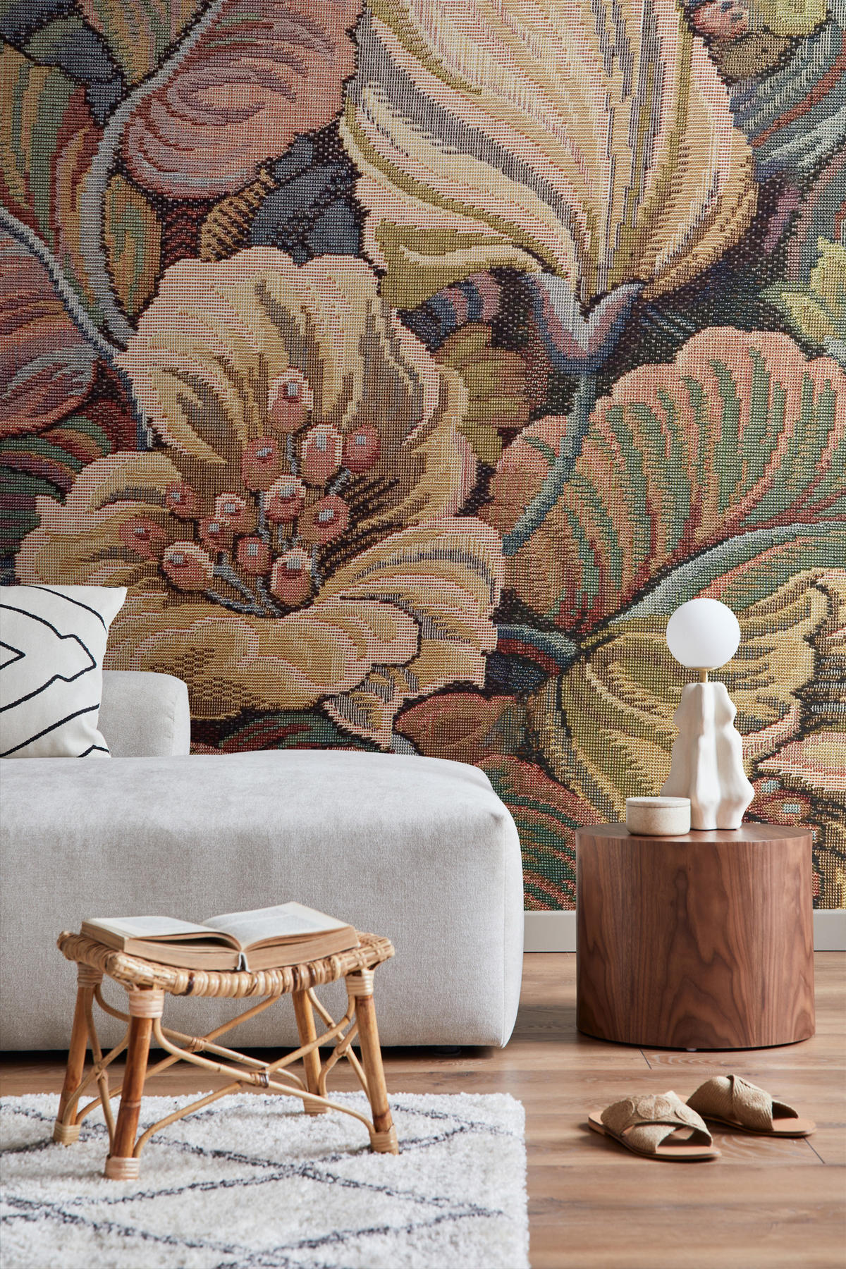 FOTOTAPETE gesticktes Blumenmuster 250 x 279 cm - Terracotta, Papier (250/279cm) - ESTAhome