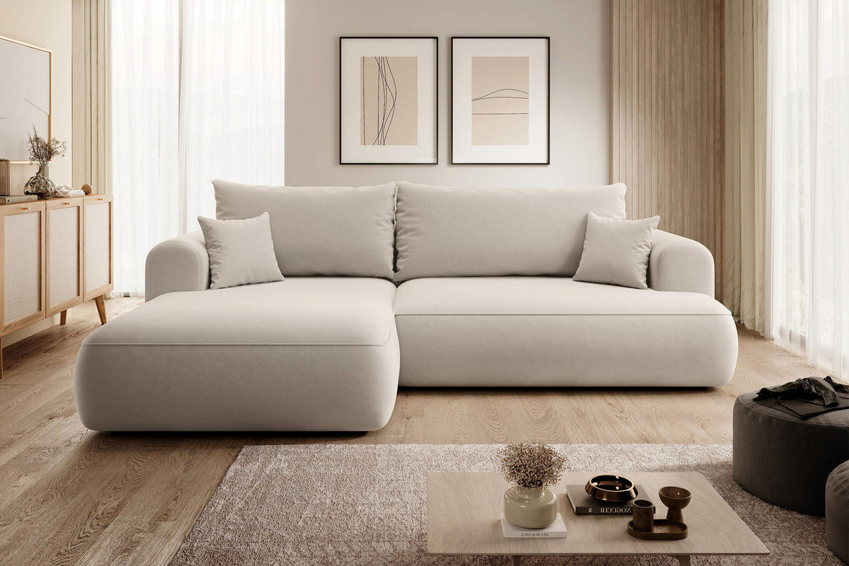 ECKSOFA Ovo Hellbeige Velours - Ecru/Schwarz, Kunststoff/Textil (260/165cm) - Selsey