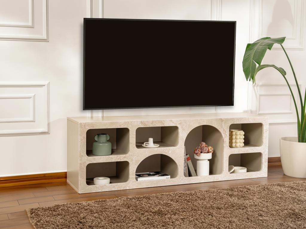 TV-MÖBEL mit 7 Fächern - Marmor-Optik Beige - LUELA - Beige, Holz (40/51/160cm) - Vente-Unique