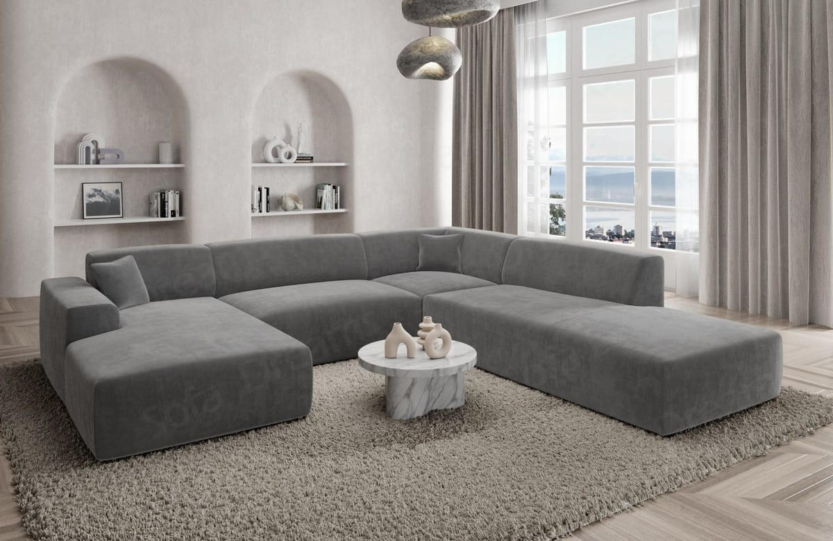 WOHNLANDSCHAFT Genova Dunkelgrau Samtstoff - Dunkelgrau, Kunststoff (326/70/263cm)