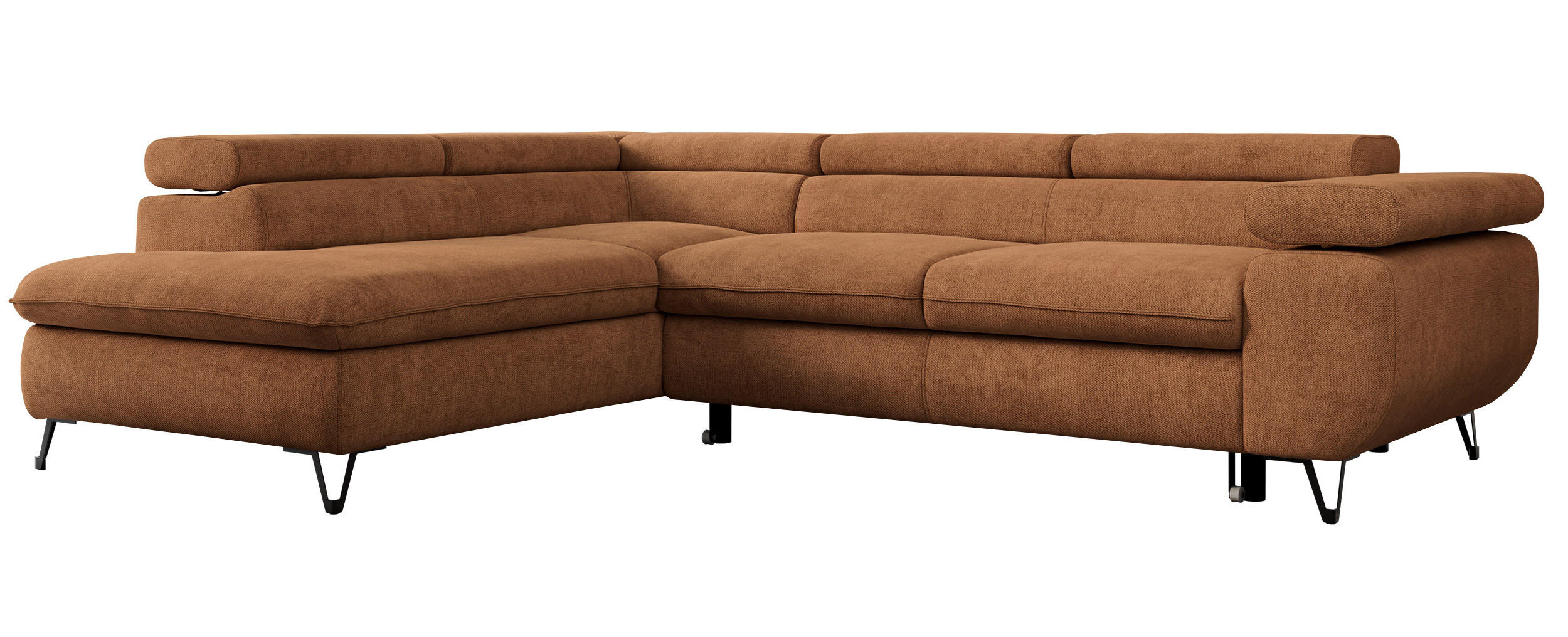 ECKSOFA PEDRO L Orange Struktur - Links Seite - Schwarz/Orange, Textil/Metall (208/273cm) - MKS