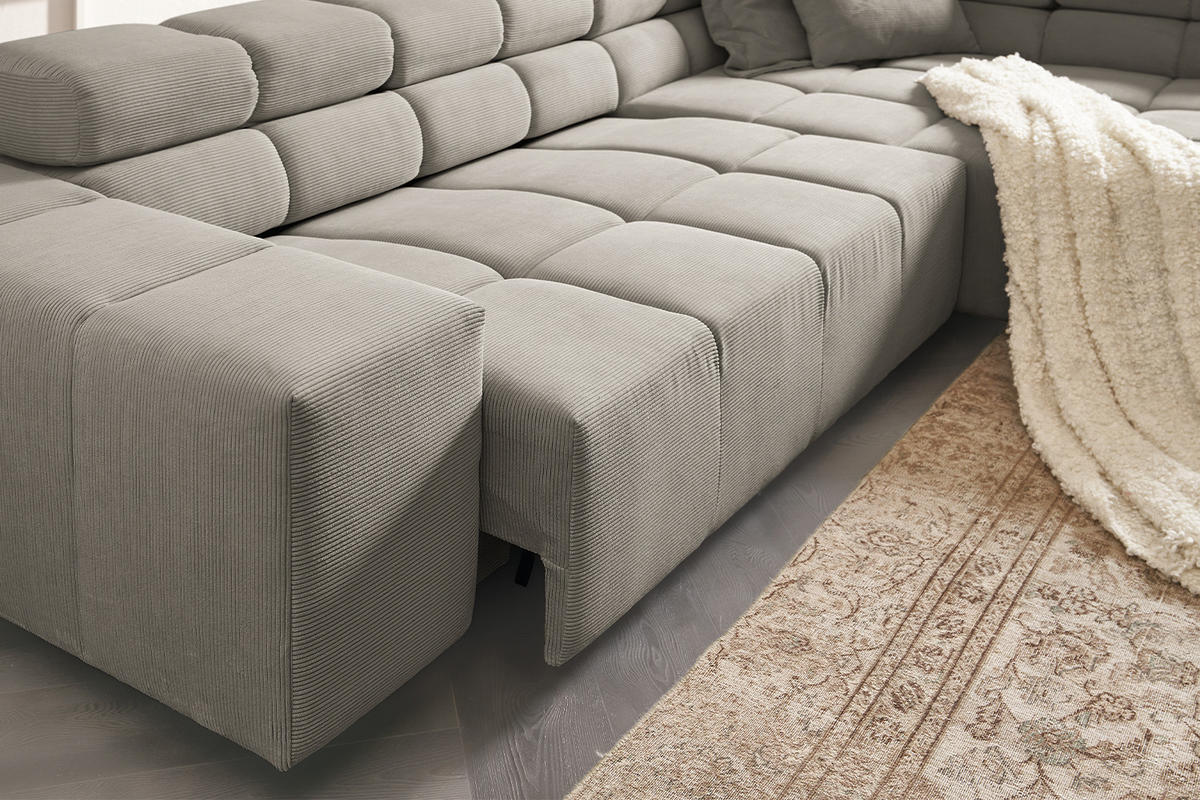 ECKSOFA MIT MOTORISCHEM SITZVORZUG NEVADA Grau Cord - Schwarz/Grau, Kunststoff/Textil (319/215cm) - KAWOLA