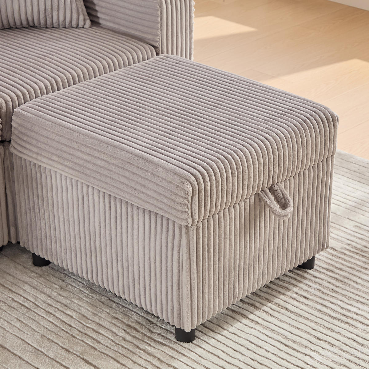 SCHLAFSOFA Cord Hellgrau mit Schlaffunktion, Stauraum, LED und USB-C - Hellgrau, Holzwerkstoff/Textil (196/85/144cm) - WISHDOR