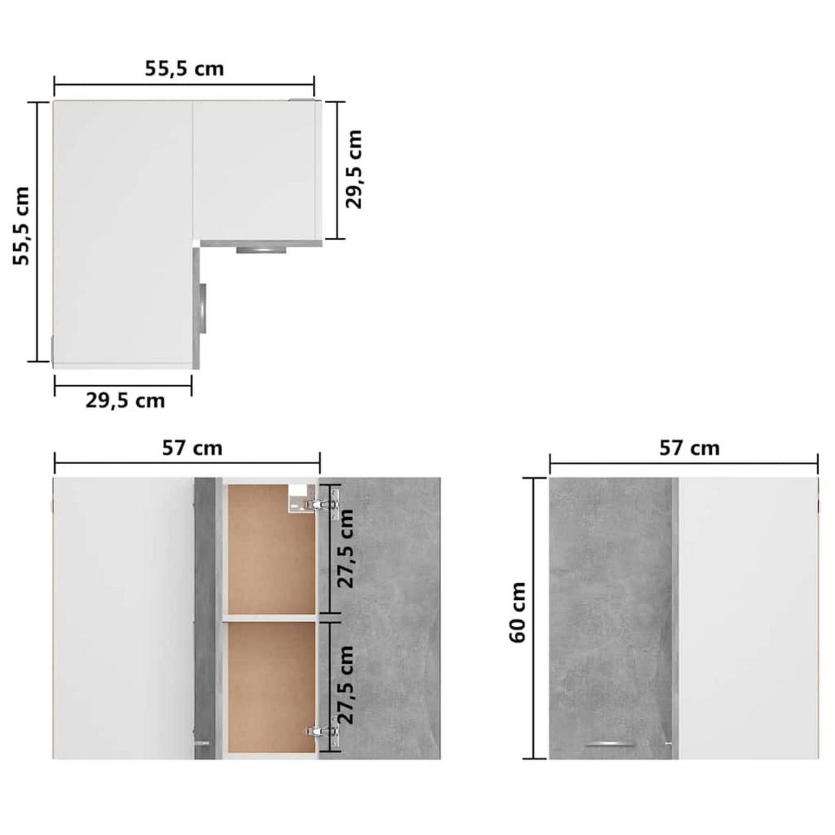 ECKHÄNGESCHRANK Betongrau 57/57/60 Cm Holzwerkstoff - Grau, Holzwerkstoff (57/60/57cm) - vidaXL