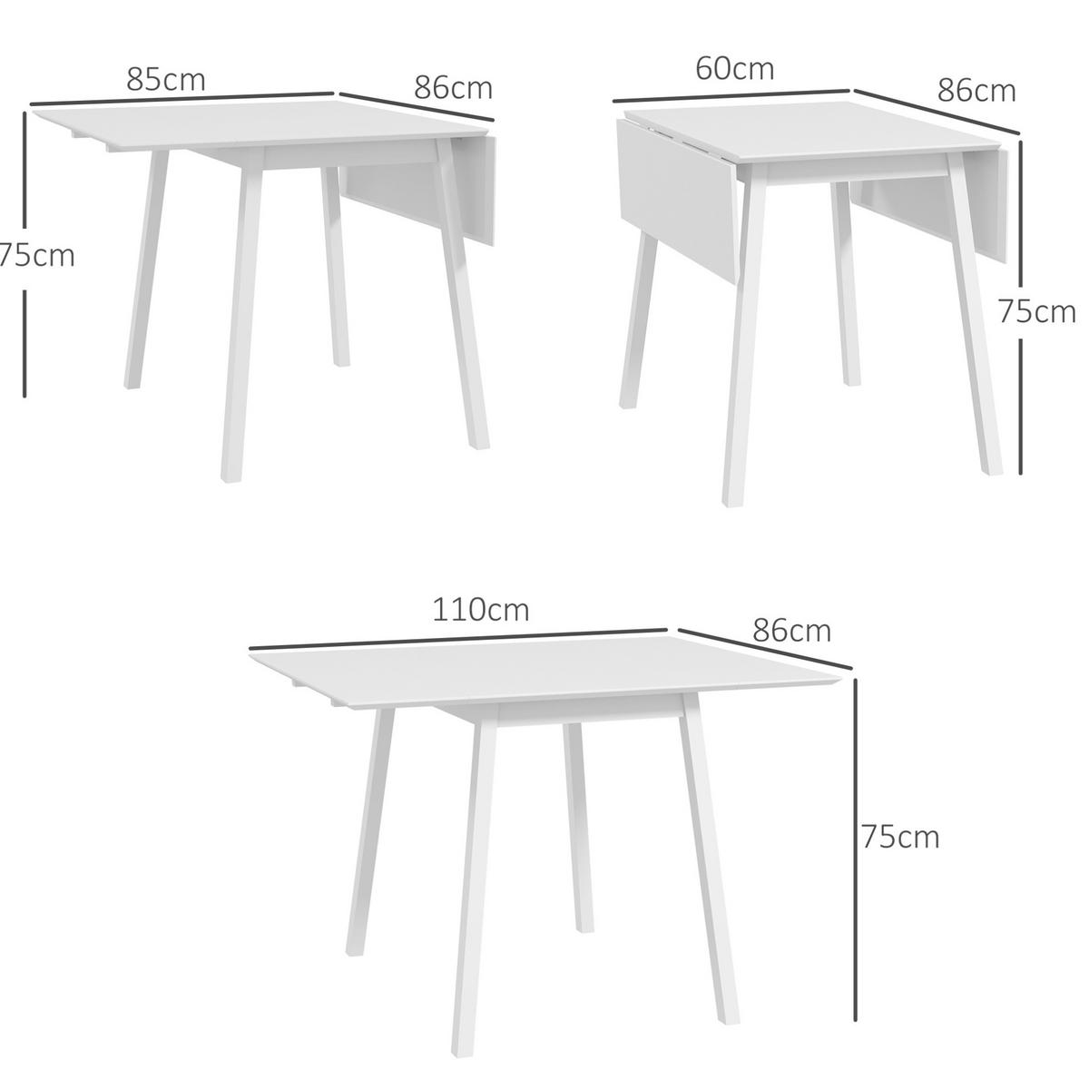 ESSTISCH 86/110/75 cm weiß klappbar für 2–4 Personen aus Kiefernholz - Weiß, Holz (110/86/75cm) - OKWISH