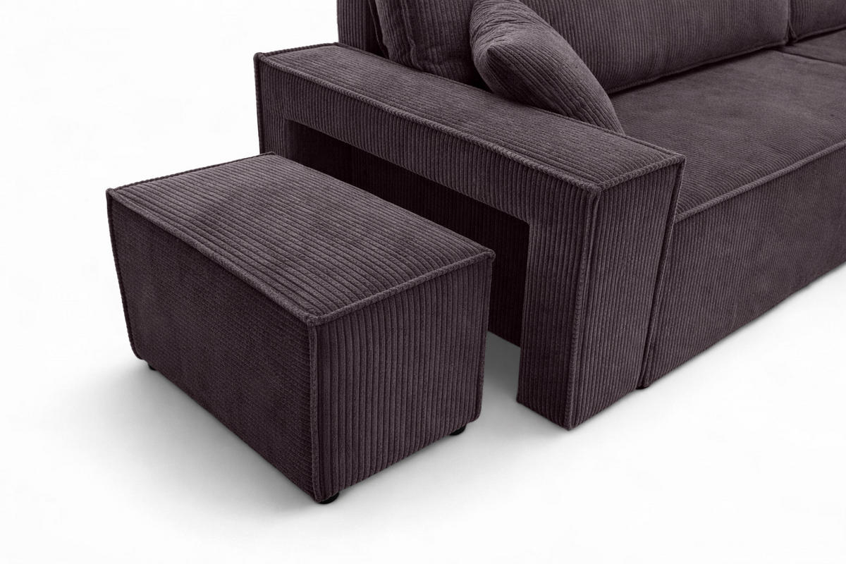 ECKSOFA Mit Schlaffunktion Und Pouf, Cordstoff Poso, Dunkelgrau, Rechts, Best L Mit Pouf - Dunkelgrau, Holz (244/145cm) - Kaiser Möbel