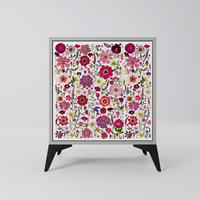 SIDEBOARD PETAL GARDEN, Grau, 57,5x42x70,5 cm, Schwarze Metall-Sternfüße - Multicolor/Schwarz, Holzwerkstoff/Metall (57.5/70.5/42cm) - SpaceRebels