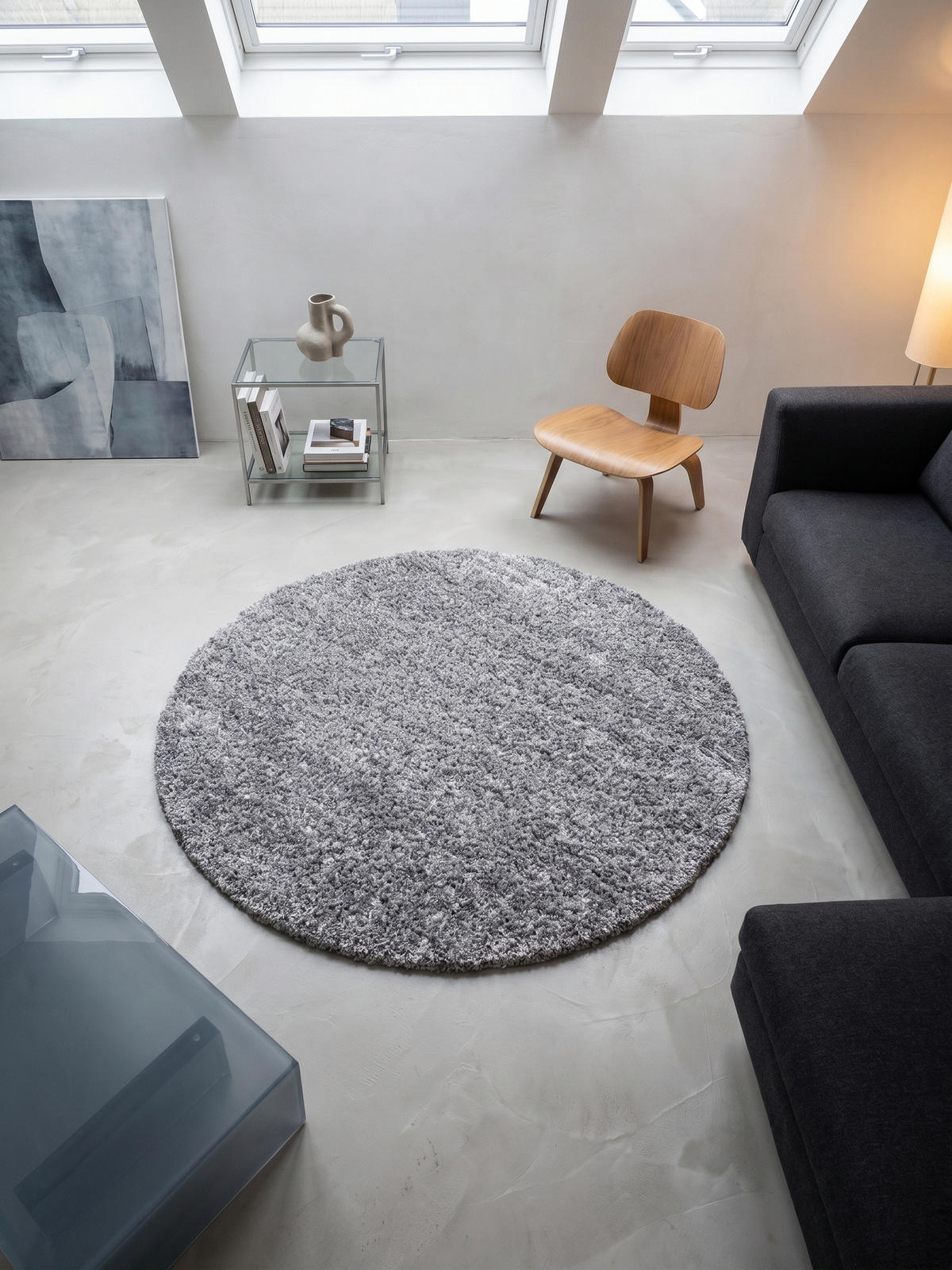 TEPPICH Wohnzimmer Hochflor Einfarbig Weich Flauschig Waschbar Rund Hellgrau 120x120 cm – RHEIN - Grau, Textil (120/120cm) - KADIMA DESIGN