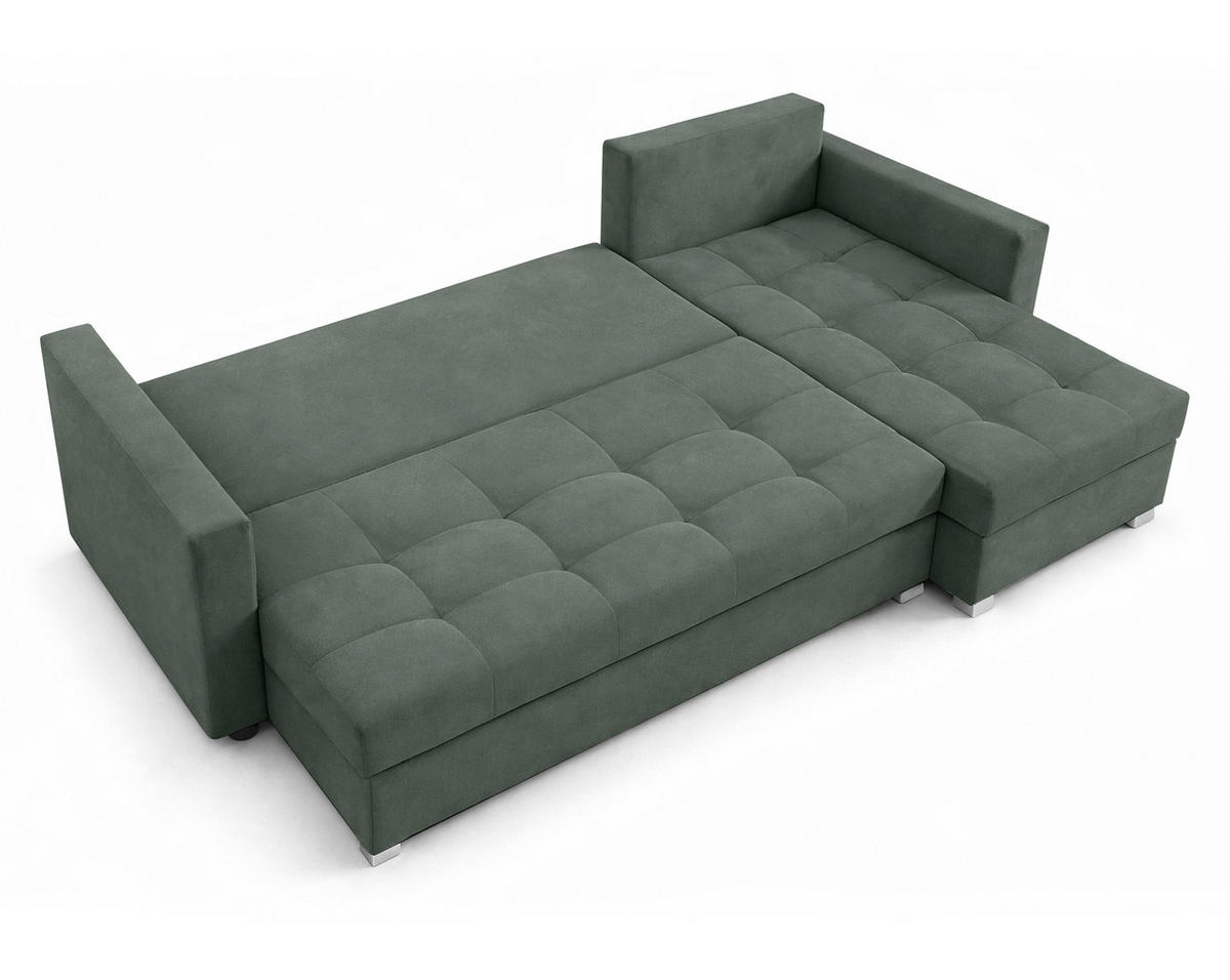 ECKSOFA Universelle L Form Elif Grün 220/140/85 cm stilvolle mit Schlaffunktion - Silberfarben/Grün, Kunststoff/Textil (220/140cm) - AX Living