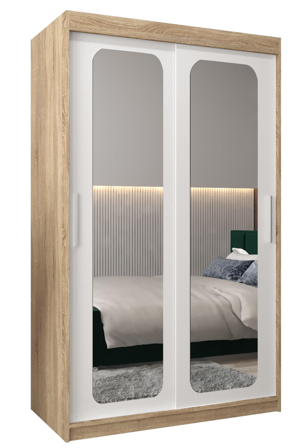SCHWEBETÜRENSCHRANK 200/120/62 2-türig - Silberfarben/Weiß, Holz/Kunststoff (120/200/62cm) - Abiks Möbel